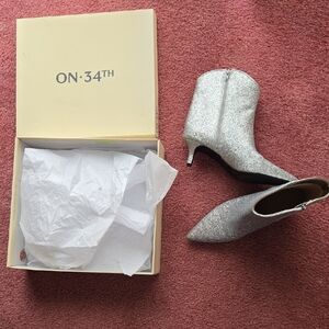 ON·34TH Silver Glitter Pointed Ankle Booties